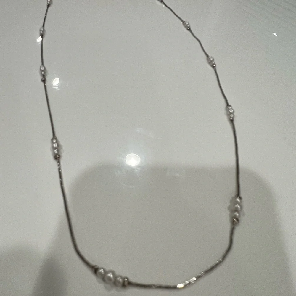Elegant Silver-Tone Pearl Station Necklace - Women Jewelry